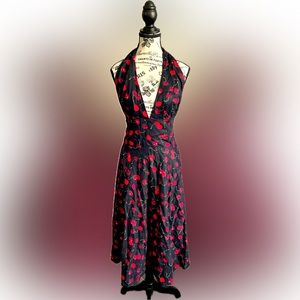 Vintage inspired cherry print halter dress